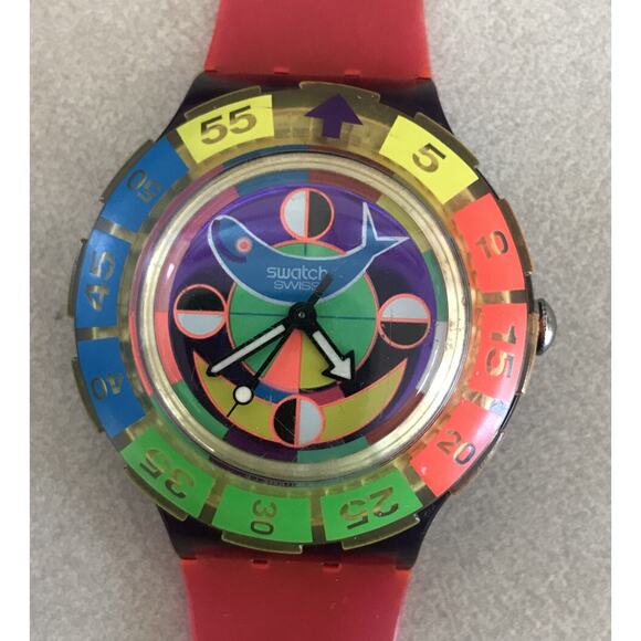 Vintage 90s Swatch Blue Whale Neon Rainbow Multicolor Swiss Wristwatch Watch main image 4